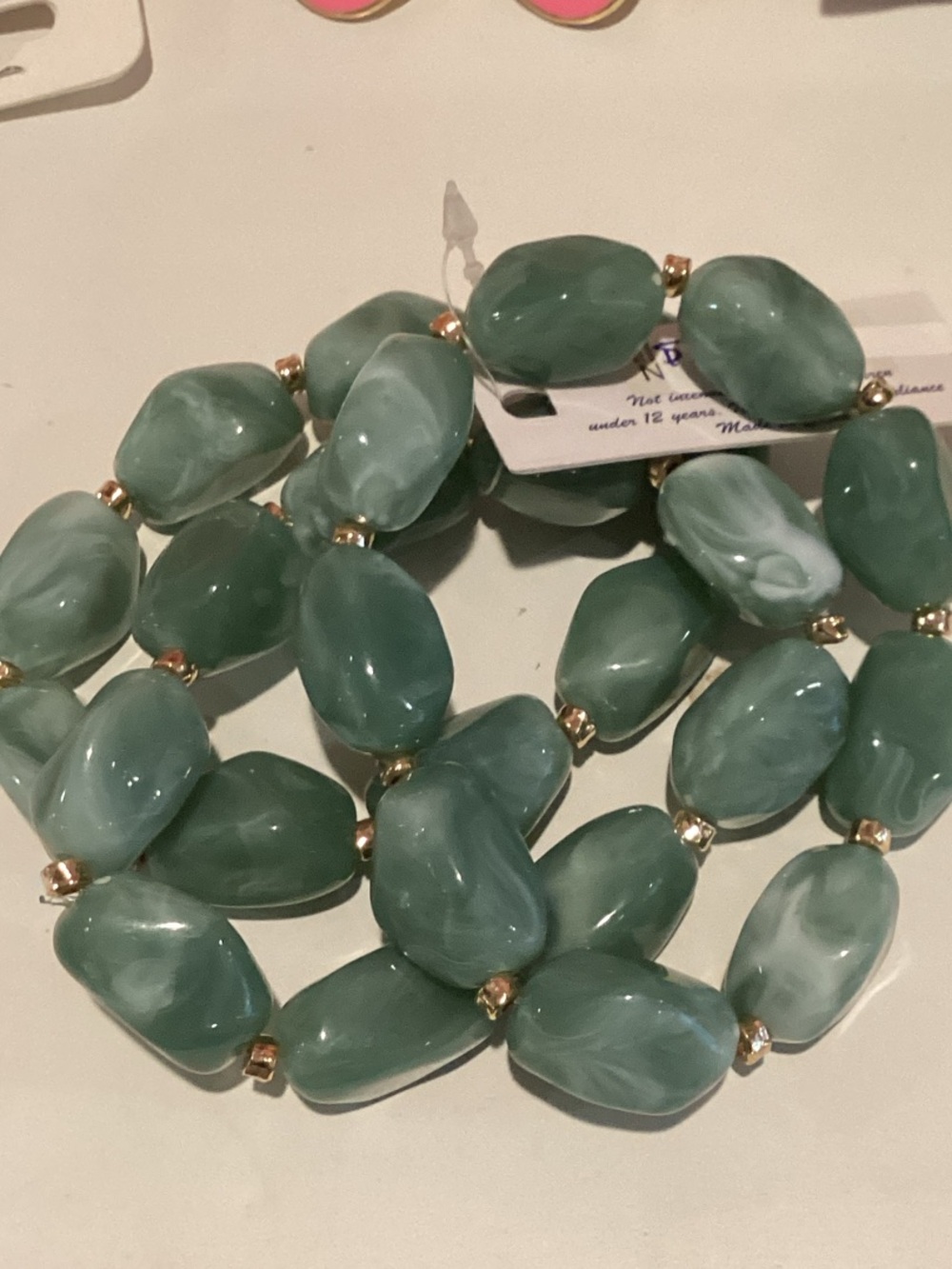 Green Marbled‎ Bead Necklace with Gold Spacers - Unbranded